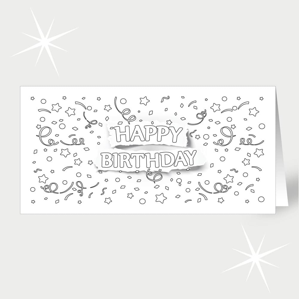 Geburtstag mit Konfetti zum Ausmalen