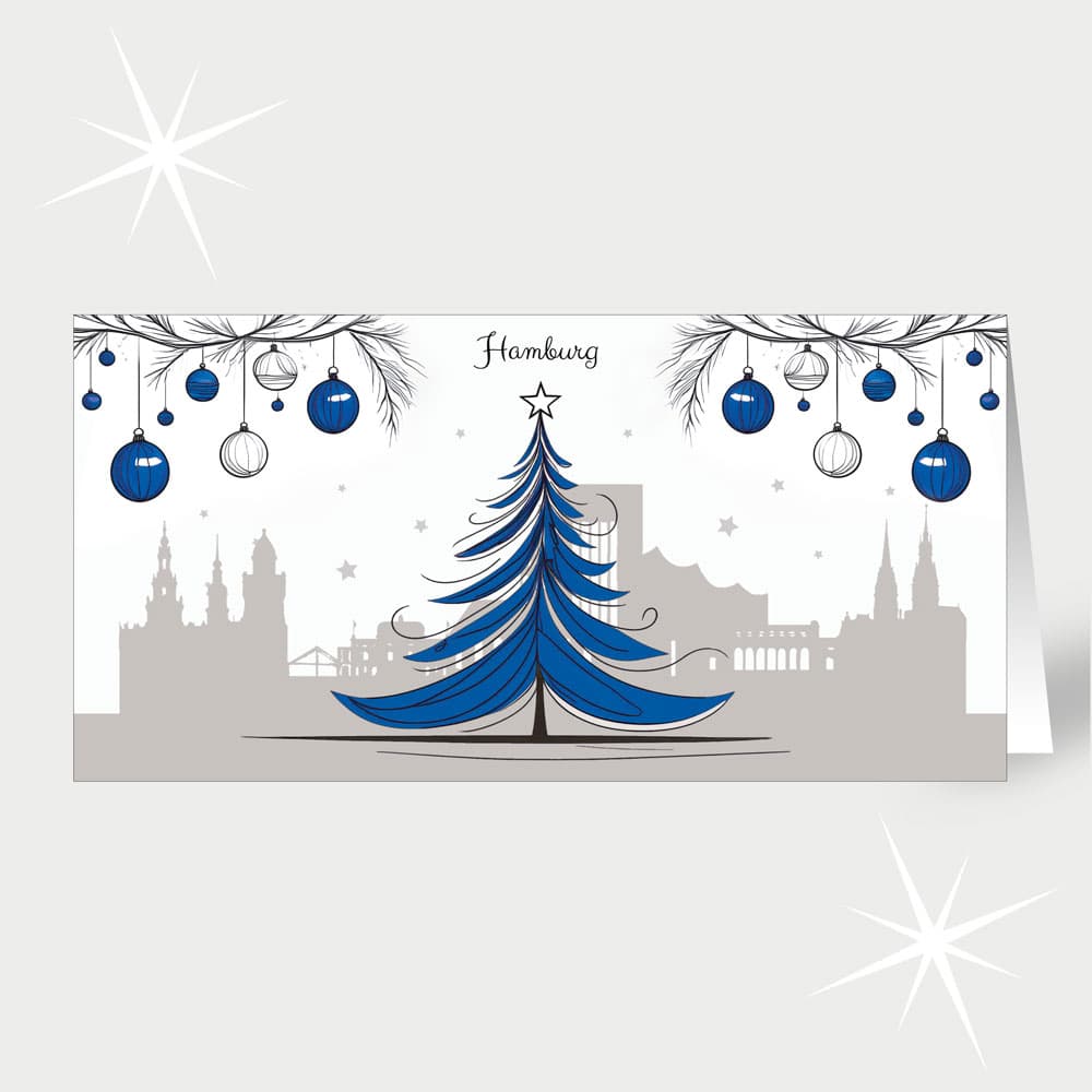 Hamburg mit Weihnachtsbaum in Blau