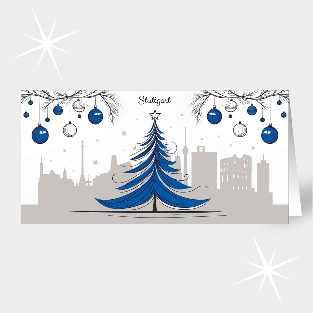 Stuttgart mit Weihnachtsbaum in Blau