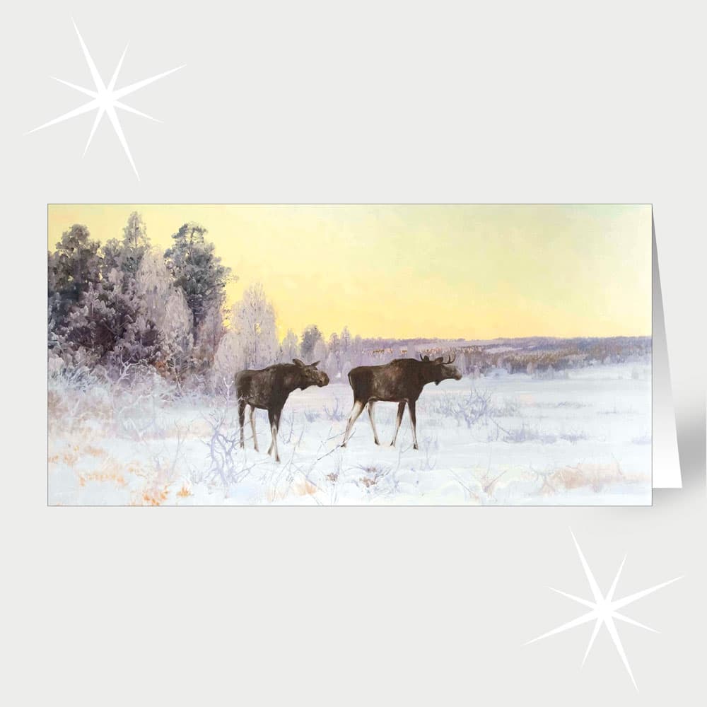 Carl Brandt Winterlandschaft mit zwei Elchen im Abendlicht (ca. 1900)
